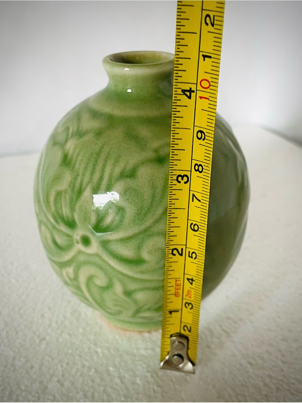 Antique Celadon Sake Bottle Jar Small Green Bud Vase Ceremonial Period Sanda - Picture 6 of 6